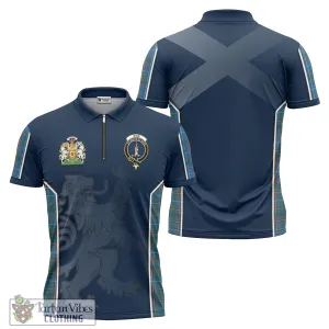 Bain Tartan Zipper Polo Shirt with Family Crest and Lion Rampant Vibes Sport Style