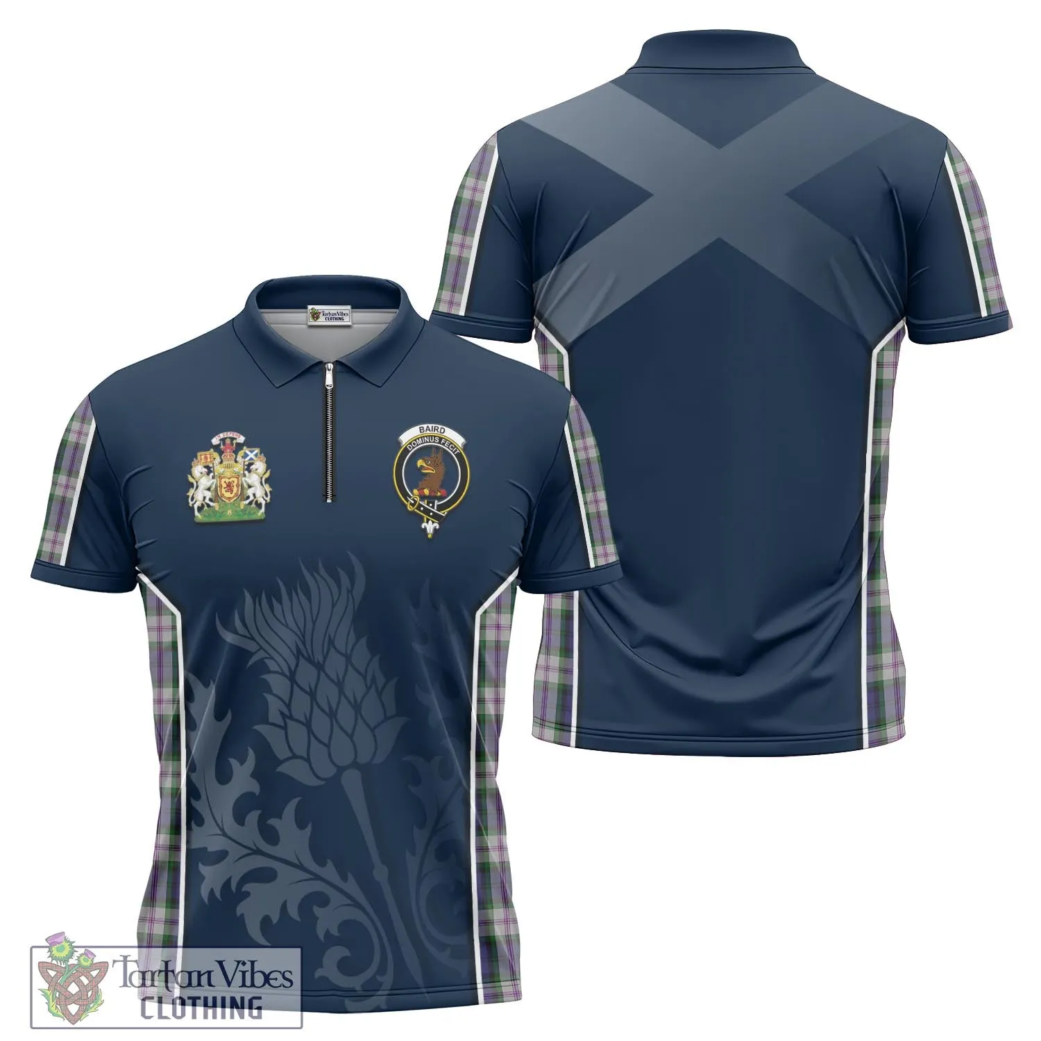 Baird Dress Tartan Zipper Polo Shirt with Family Crest and Scottish Thistle Vibes Sport Style