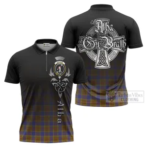 Balfour Tartan Zipper Polo Shirt Featuring Alba Gu Brath Family Crest Celtic Inspired