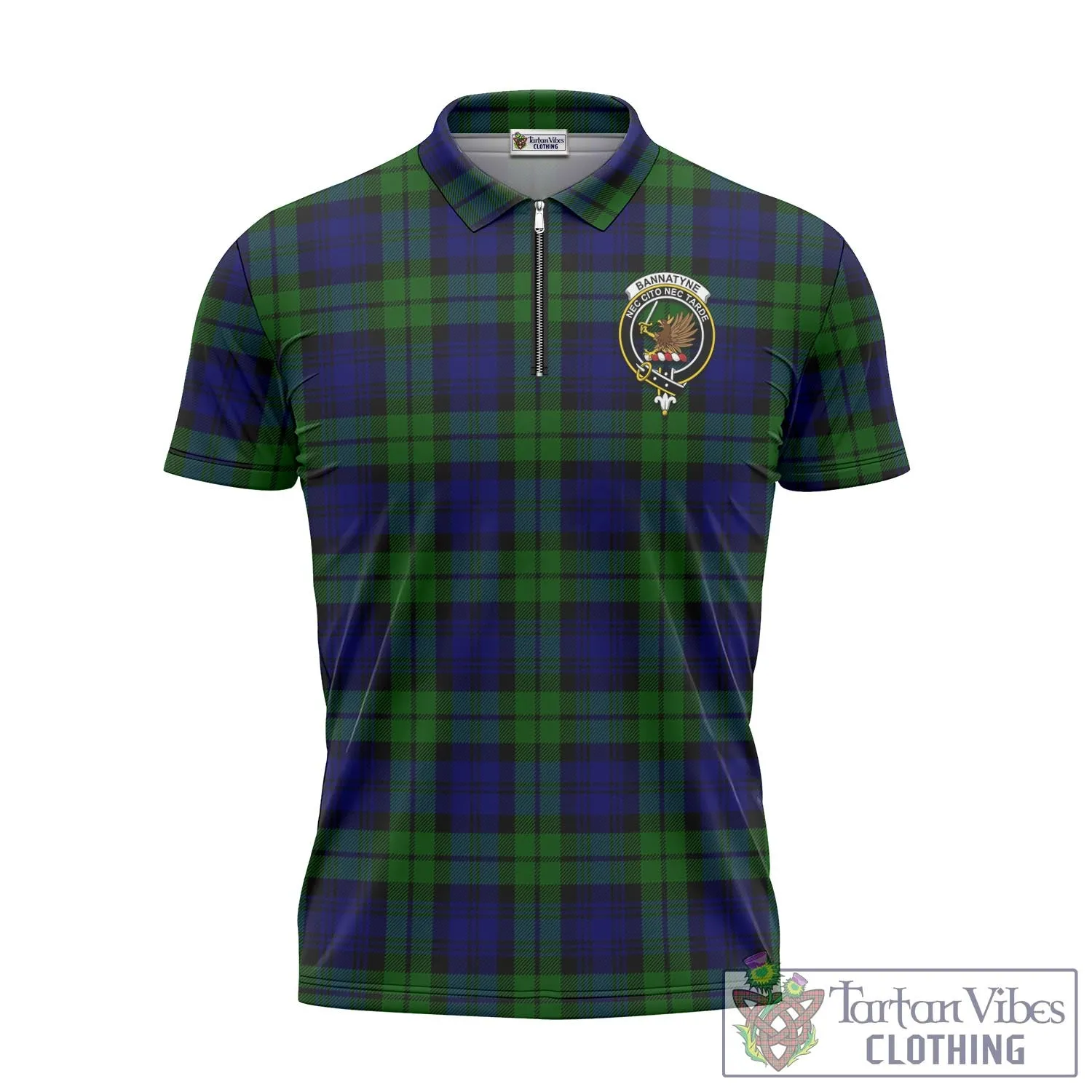 Bannatyne Tartan Zipper Polo Shirt with Family Crest