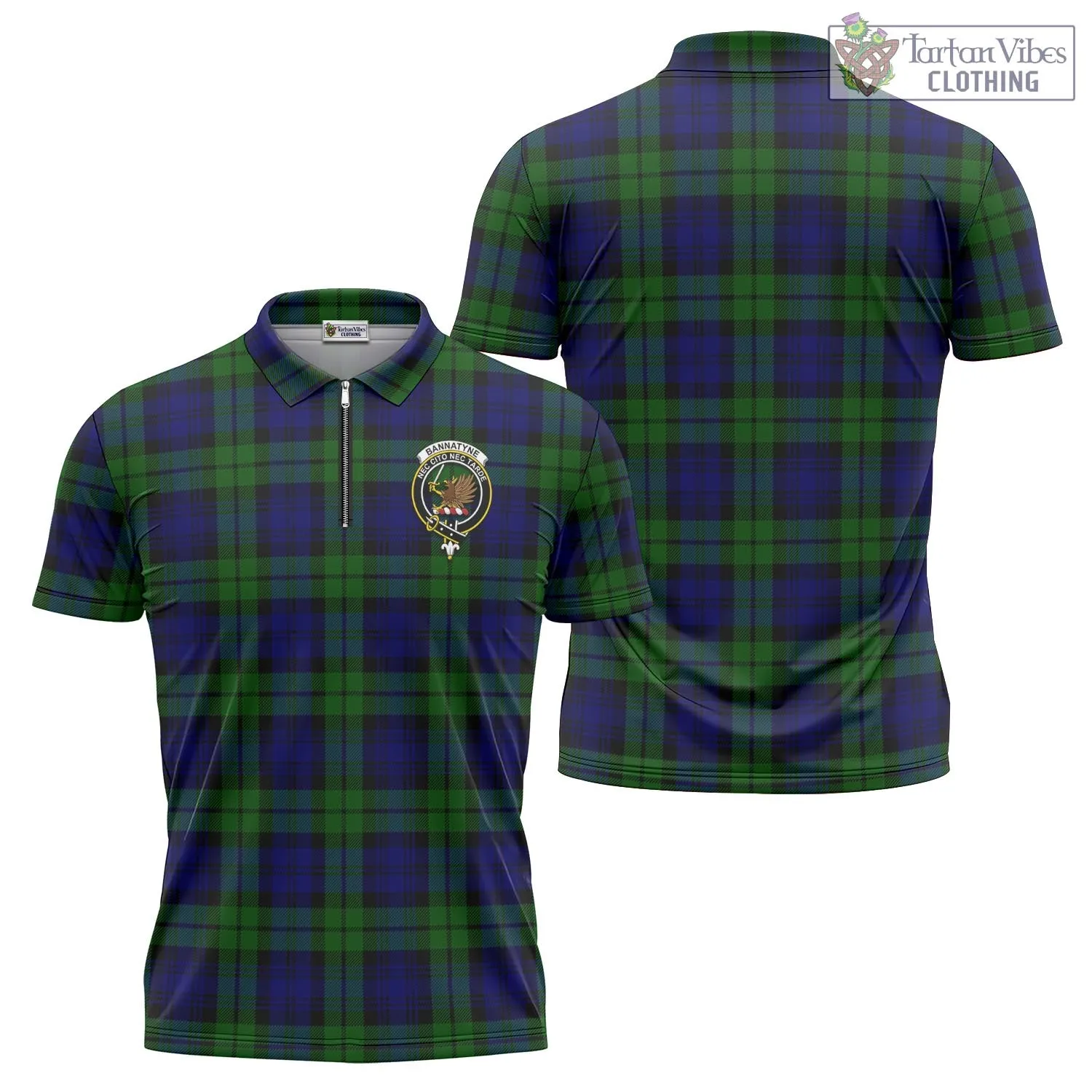 Bannatyne Tartan Zipper Polo Shirt with Family Crest