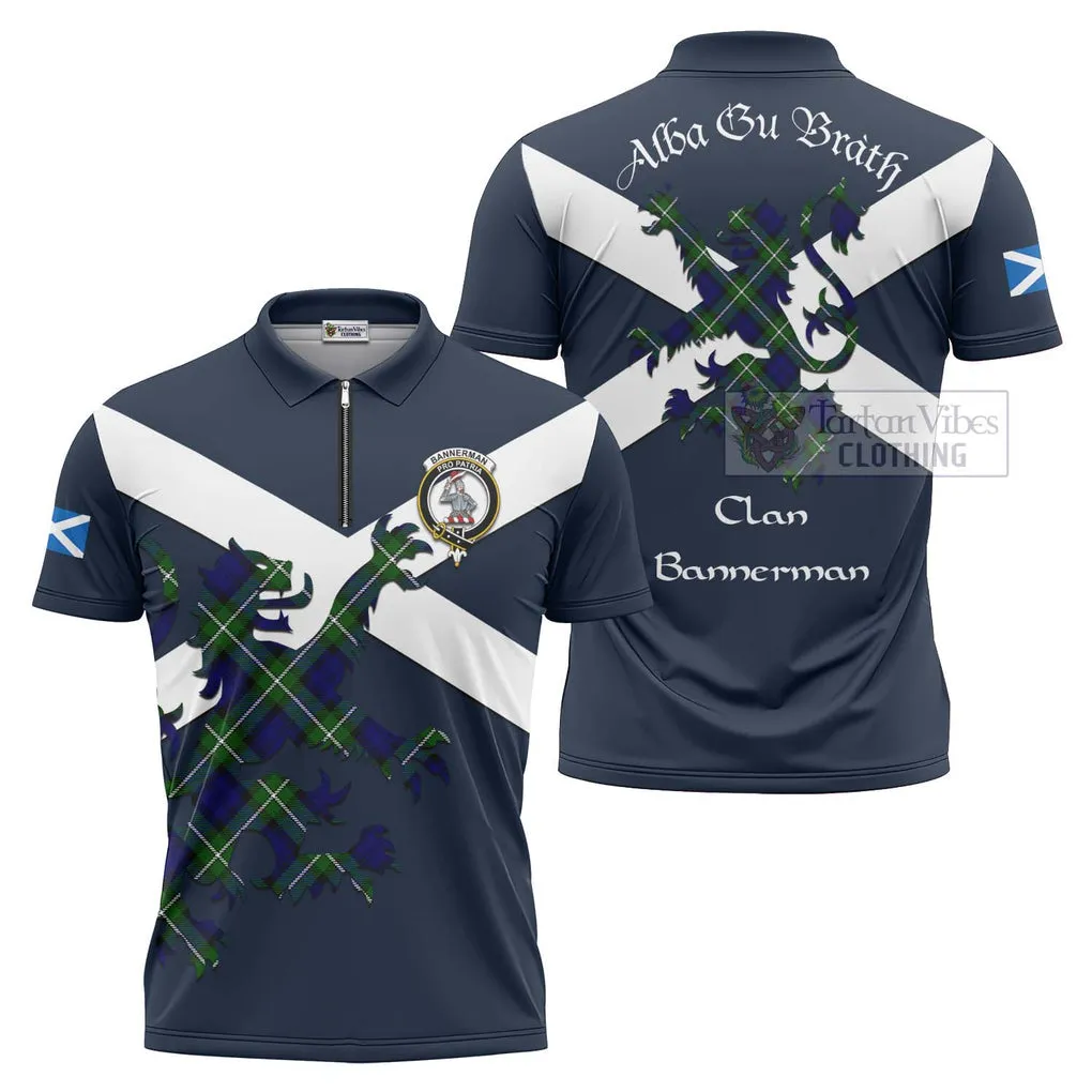 Bannerman Tartan Lion Rampant Zipper Polo Shirt Proudly Display Your Heritage with Alba Gu Brath and Clan Name