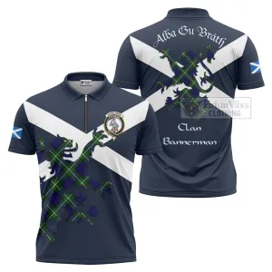 Bannerman Tartan Lion Rampant Zipper Polo Shirt Proudly Display Your Heritage with Alba Gu Brath and Clan Name