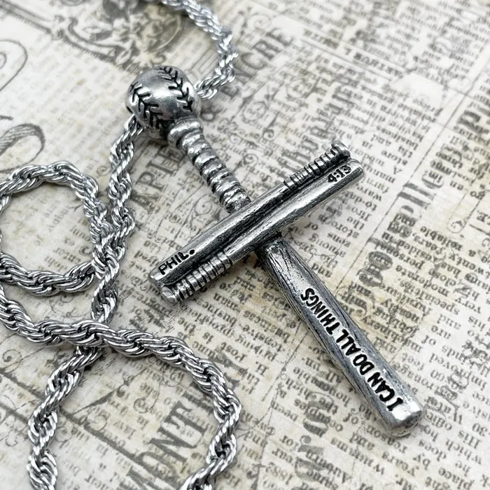 Baseball Bat And Ball Cross Necklace Phil 413 Rope Chain