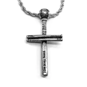 Baseball Bat And Ball Cross Necklace Phil 413 Rope Chain