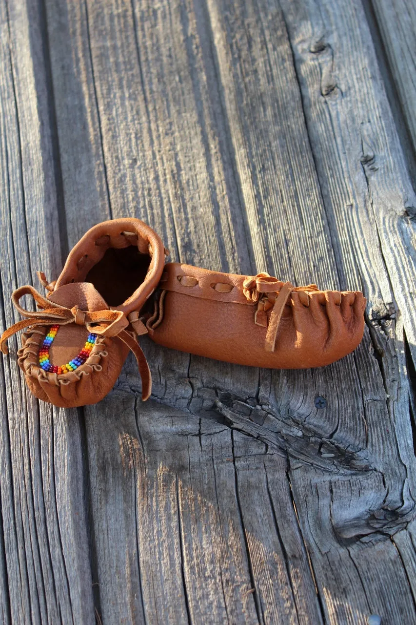 Beaded baby moccasins, leather moccasins