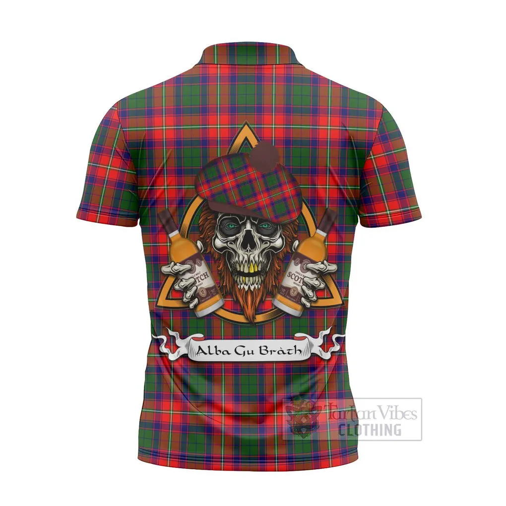 Belshes (Belsches) Tartan Zipper Polo Shirt with Family Crest and Bearded Skull Holding Bottles of Whiskey