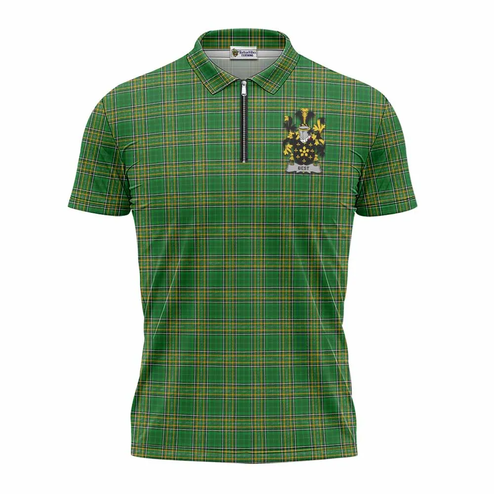 Best Irish Clan Tartan Zipper Polo Shirt with Coat of Arms