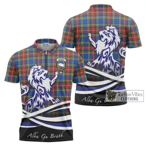 Bethune Tartan Zipper Polo Shirt with Alba Gu Brath Regal Lion Emblem