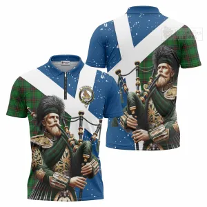 Beveridge Tartan Zipper Polo Shirt with Family Crest Scottish Bagpiper Vibes