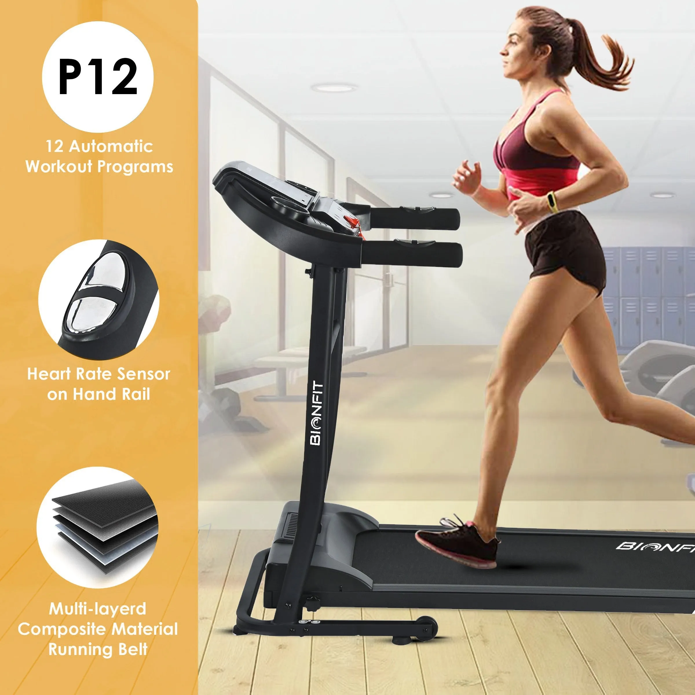 BIONFIT Cardio Flex 4HP Peak, Pulse Sensor, Max Weight 100kg, Foldable, Manual Inclined Treadmill