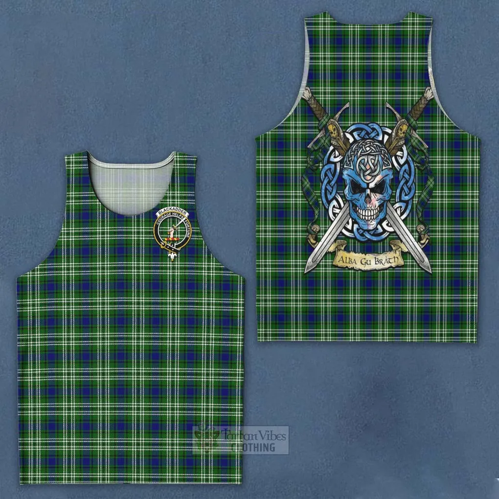 Blackadder Tartan Men's Tank Top with Family Crest Celtic Skull Style