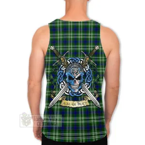 Blackadder Tartan Men's Tank Top with Family Crest Celtic Skull Style