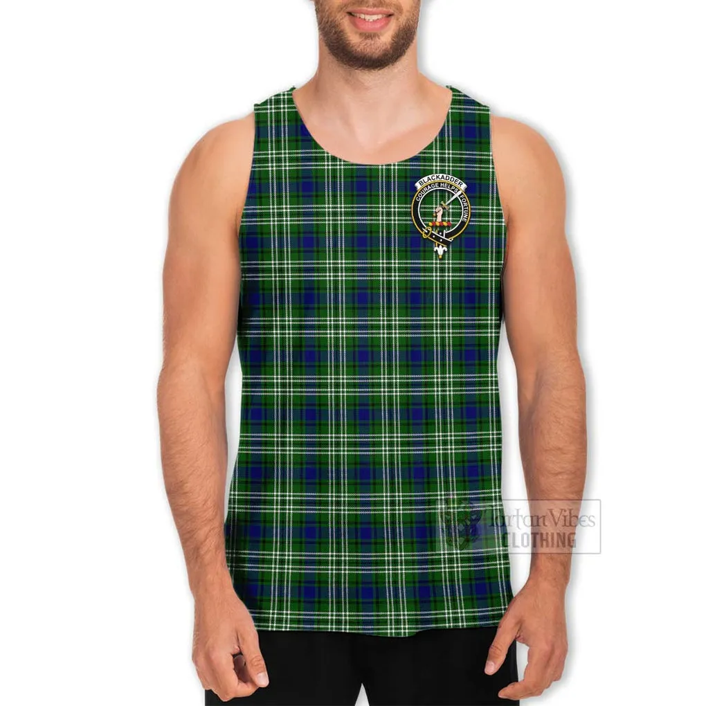 Blackadder Tartan Men's Tank Top with Family Crest Celtic Skull Style