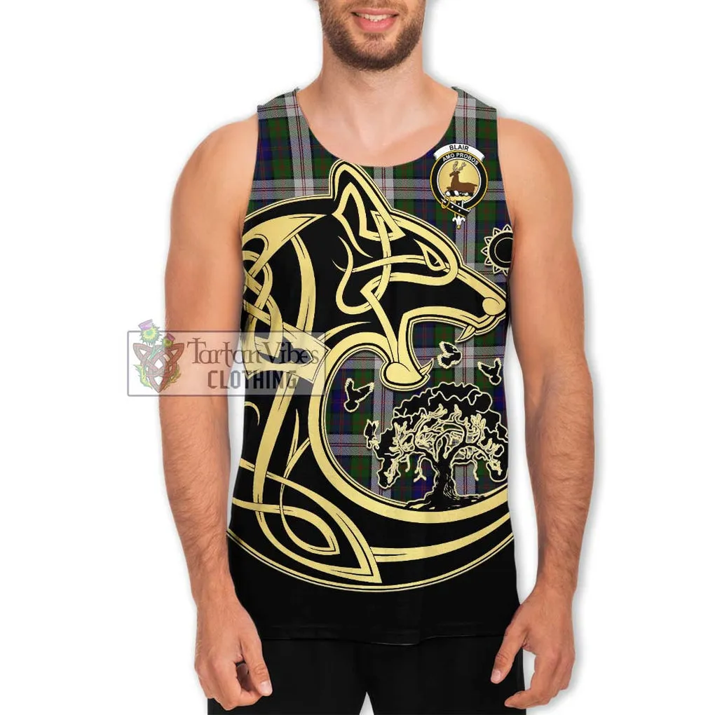 Blair Dress Tartan Men's Tank Top with Family Crest Celtic Wolf Style