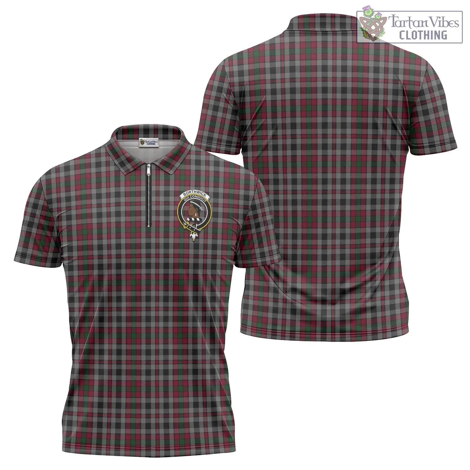 Borthwick Tartan Zipper Polo Shirt with Family Crest