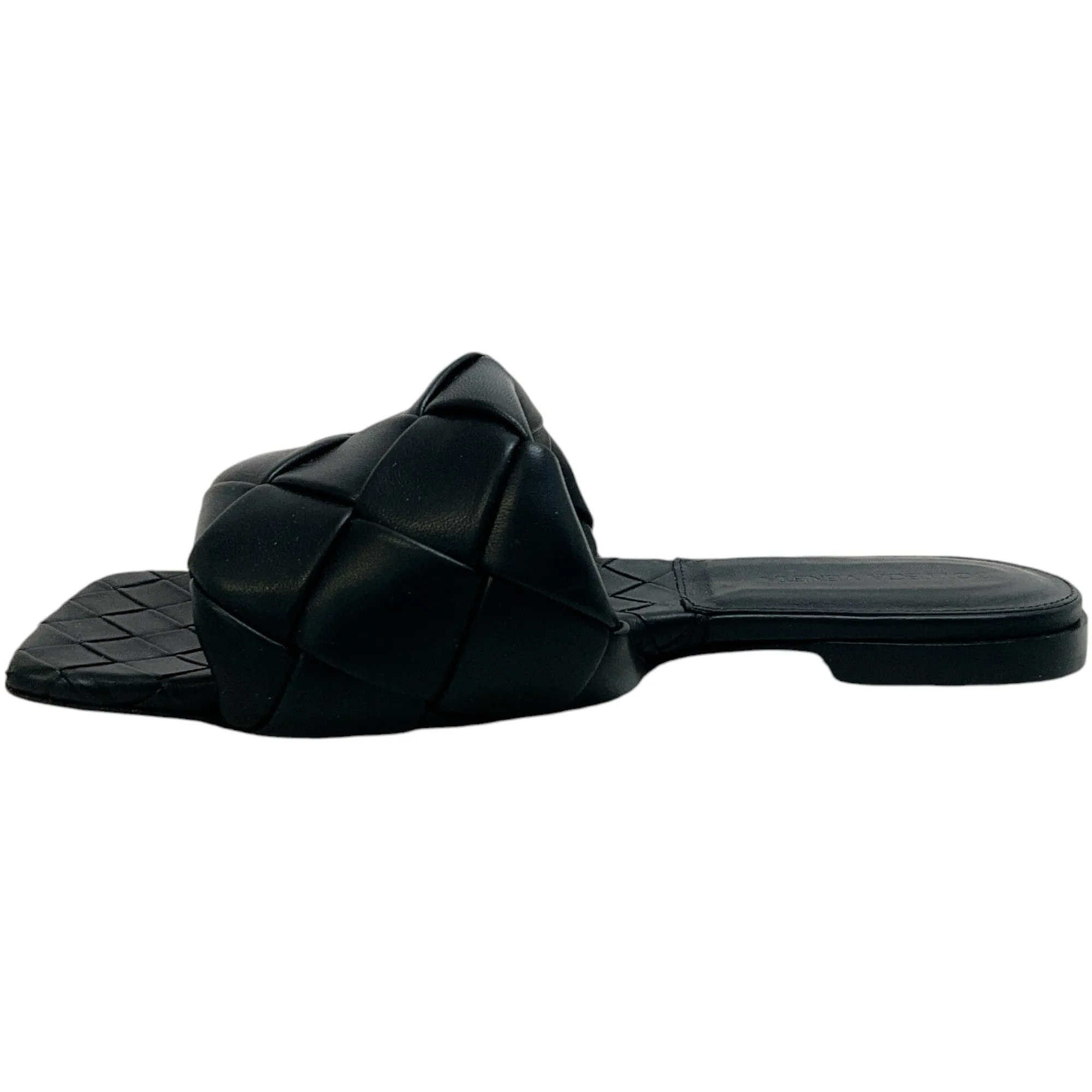 Bottega Veneta Black Leather Intreccio Lido Slide Sandals