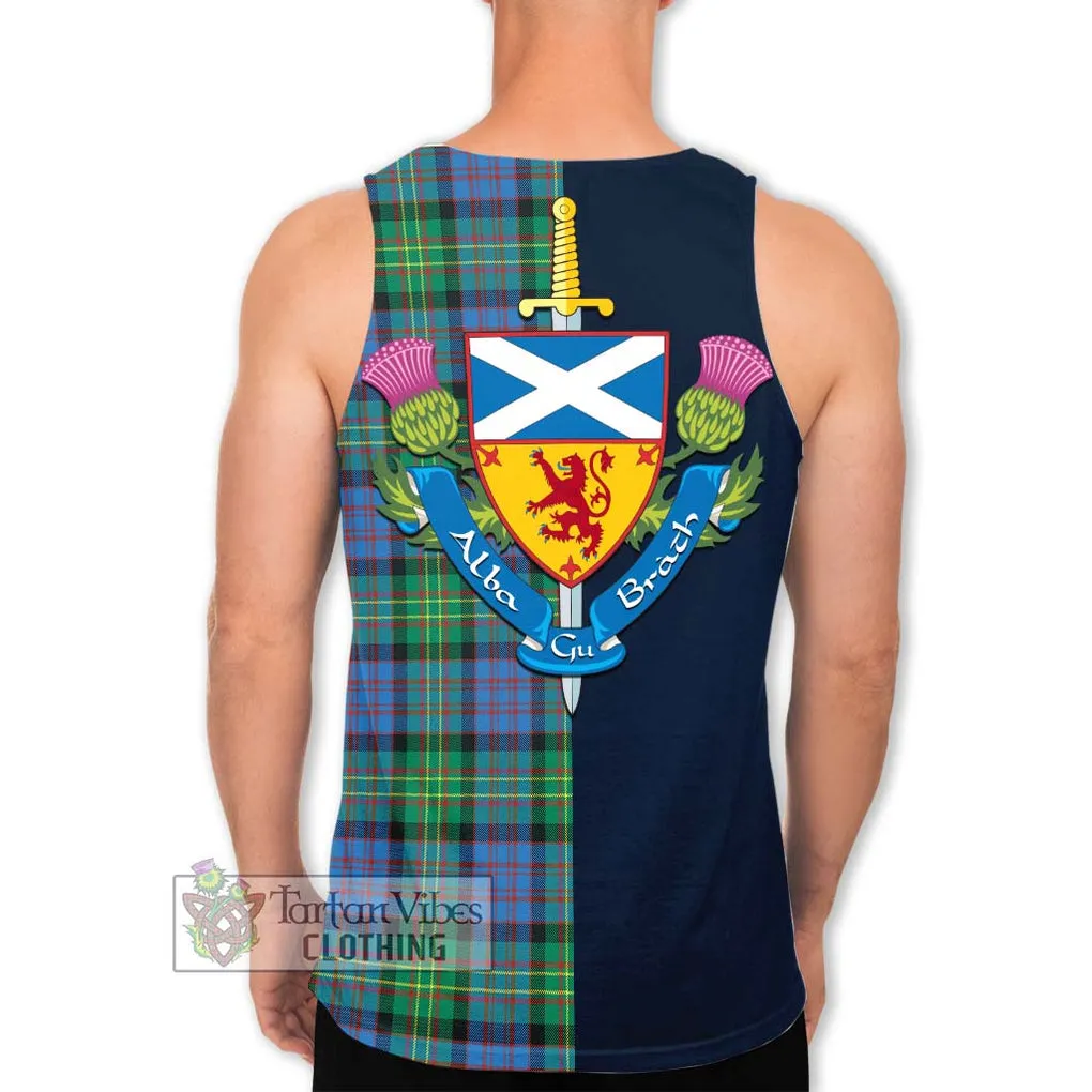 Bowie Ancient Tartan Men's Tank Top Alba with Scottish Lion Royal Arm Half Style