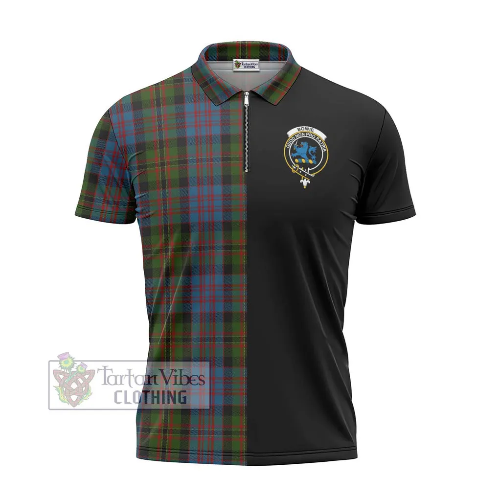 Bowie Tartan Zipper Polo Shirt with Family Crest and Half Of Me Style