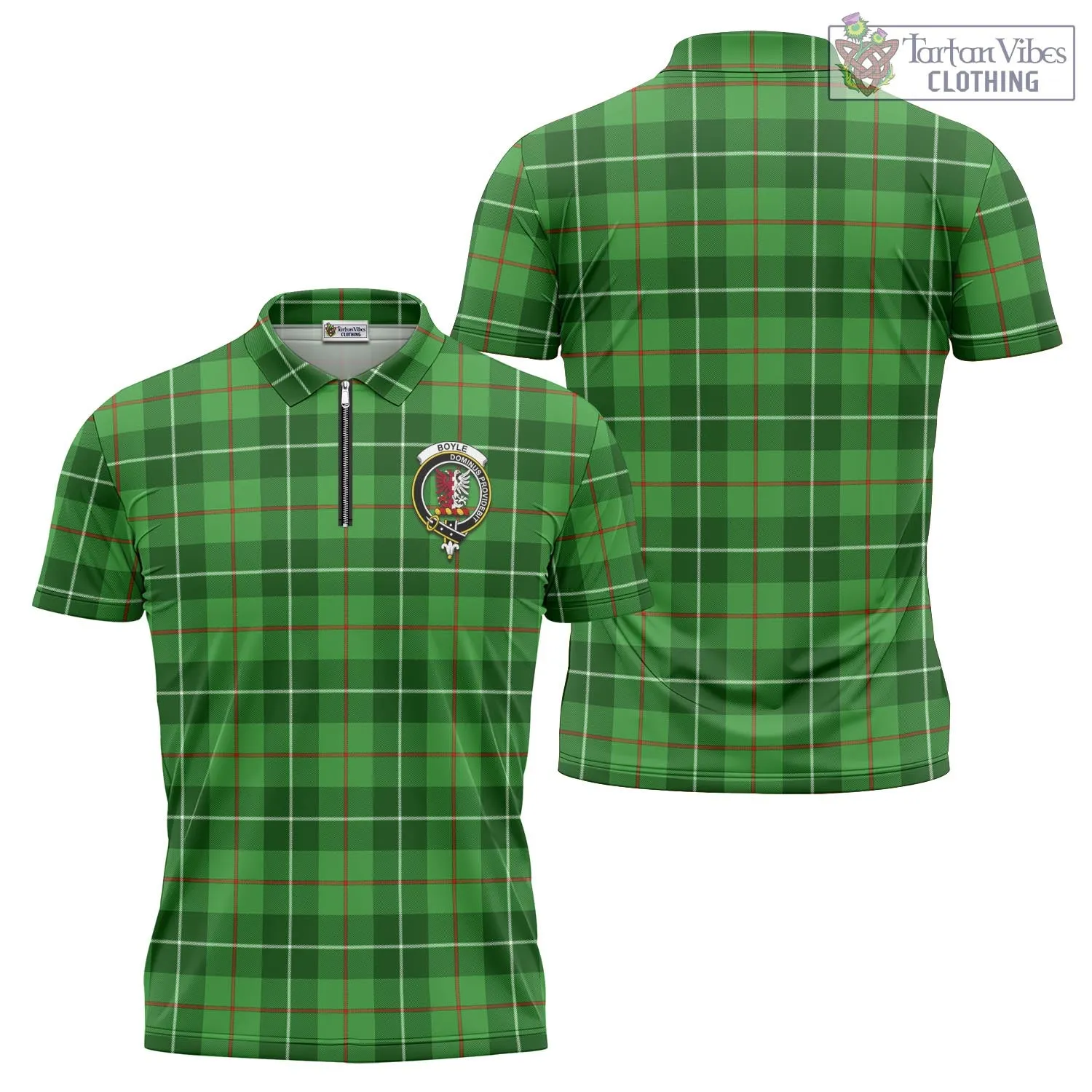 Boyle Tartan Zipper Polo Shirt with Family Crest