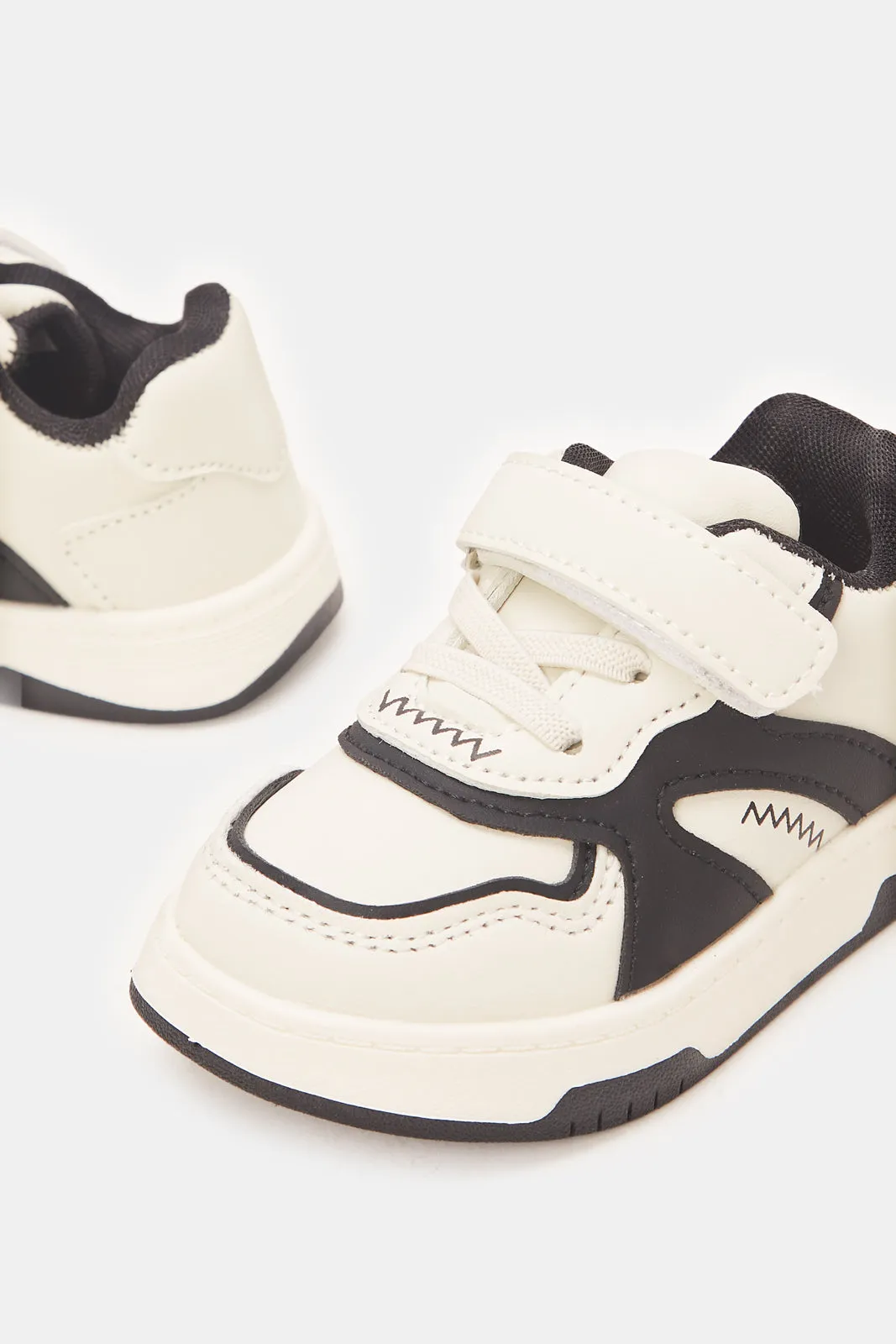 Boys Cream And Black Velcro Sneakers