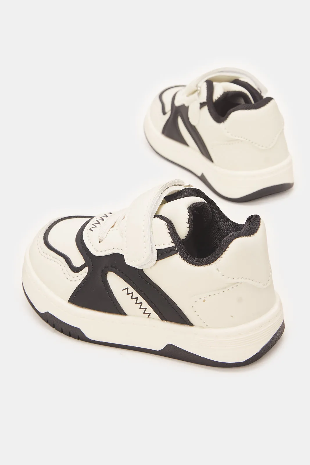 Boys Cream And Black Velcro Sneakers