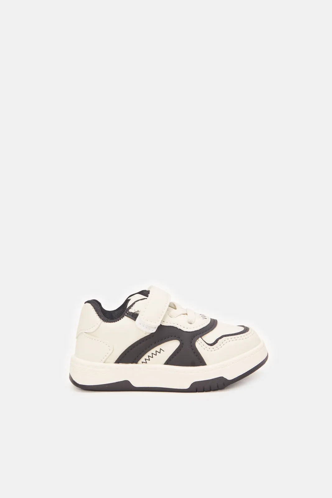 Boys Cream And Black Velcro Sneakers