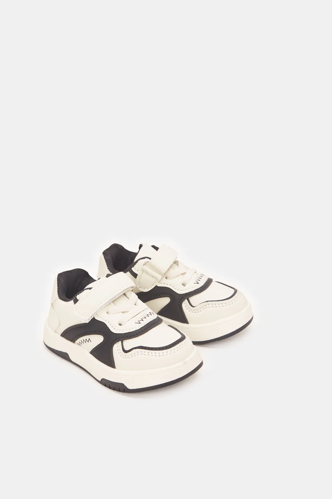 Boys Cream And Black Velcro Sneakers