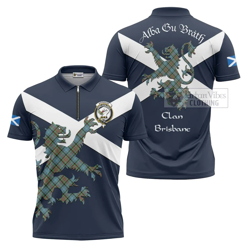 Brisbane Tartan Lion Rampant Zipper Polo Shirt Proudly Display Your Heritage with Alba Gu Brath and Clan Name