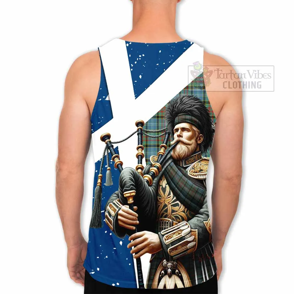 Brisbane Tartan Men's Tank Top with Family Crest Scottish Bagpiper Vibes