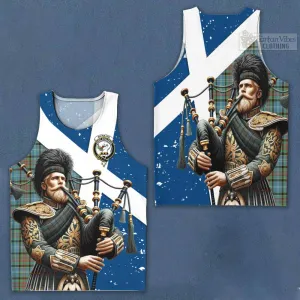 Brisbane Tartan Men's Tank Top with Family Crest Scottish Bagpiper Vibes