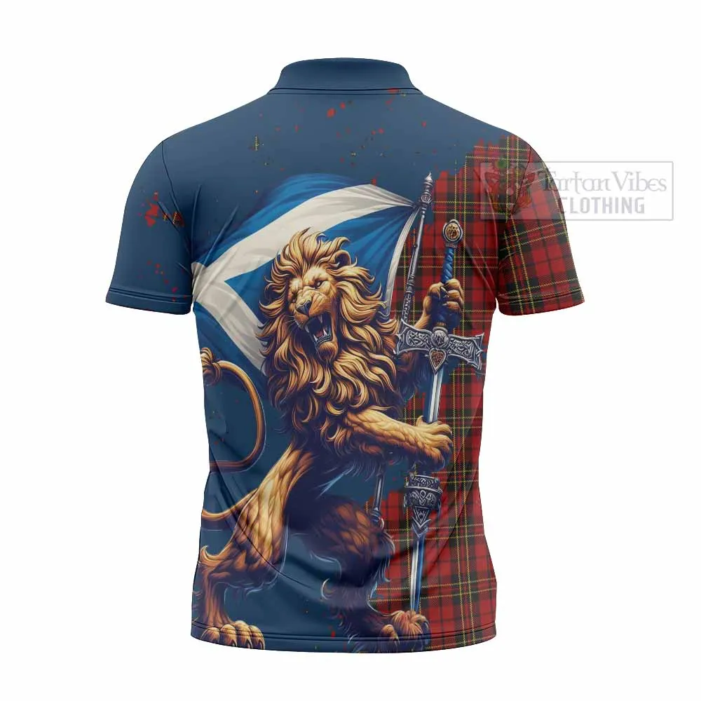 Brodie Tartan Family Crest Zipper Polo Shirt with Scottish Majestic Lion