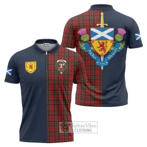 Brodie Tartan Zipper Polo Shirt Alba with Scottish Lion Royal Arm Half Style