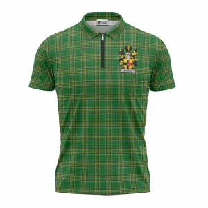 Brooke Irish Clan Tartan Zipper Polo Shirt with Coat of Arms