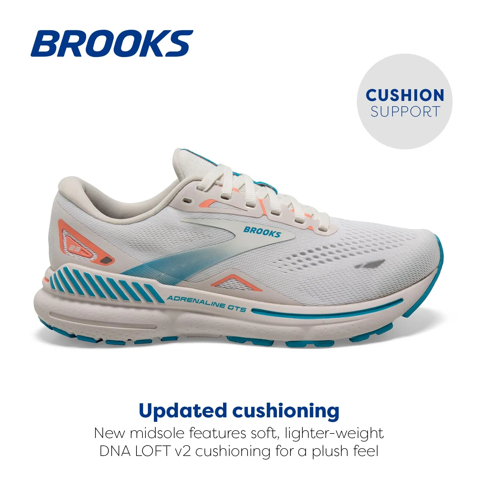 Brooks Women’s Adrenaline GTS 23 Supportive Running Shoe - Coconut/Papaya/Blue - 11.5 Medium