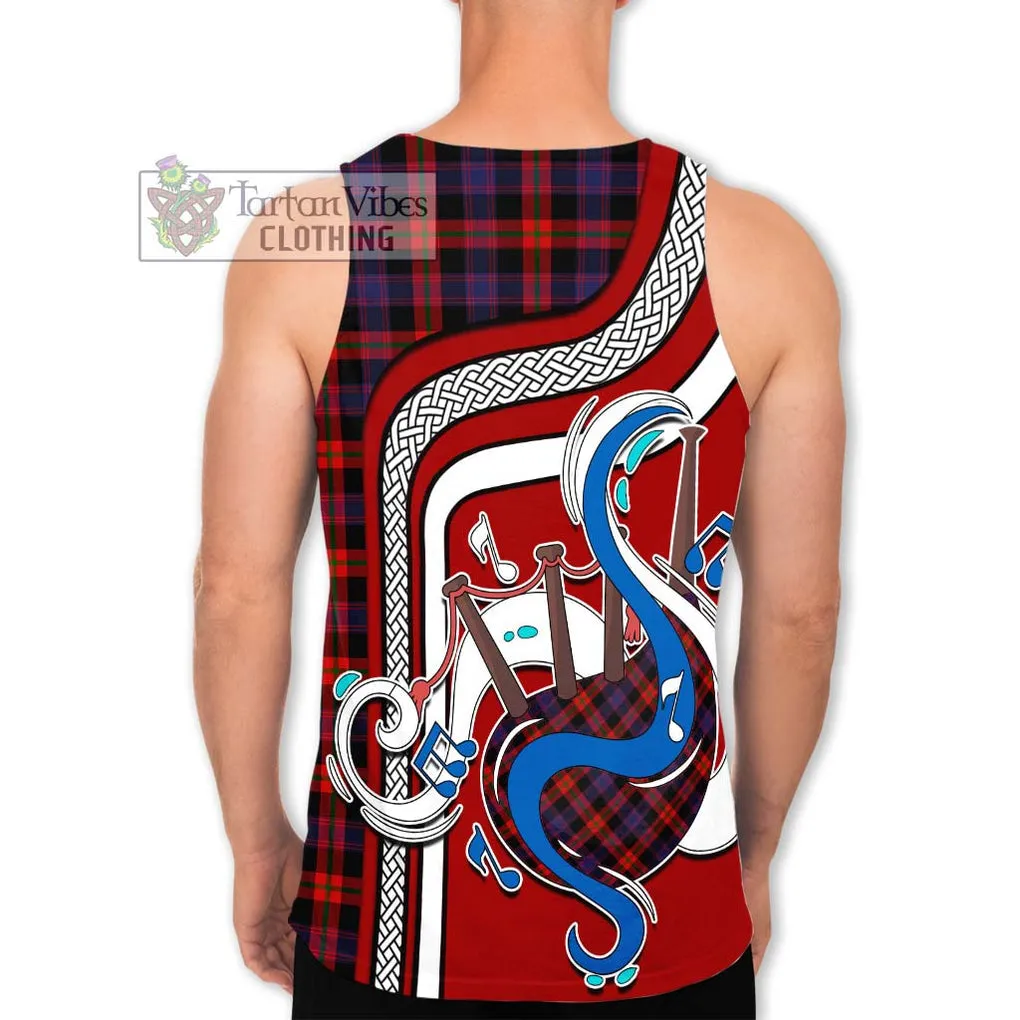 Brown (Broun) Tartan Men's Tank Top with Epic Bagpipe Style