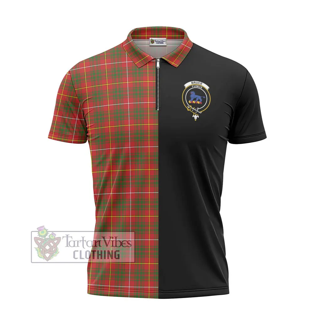 Bruce Modern Tartan Zipper Polo Shirt with Family Crest and Half Of Me Style