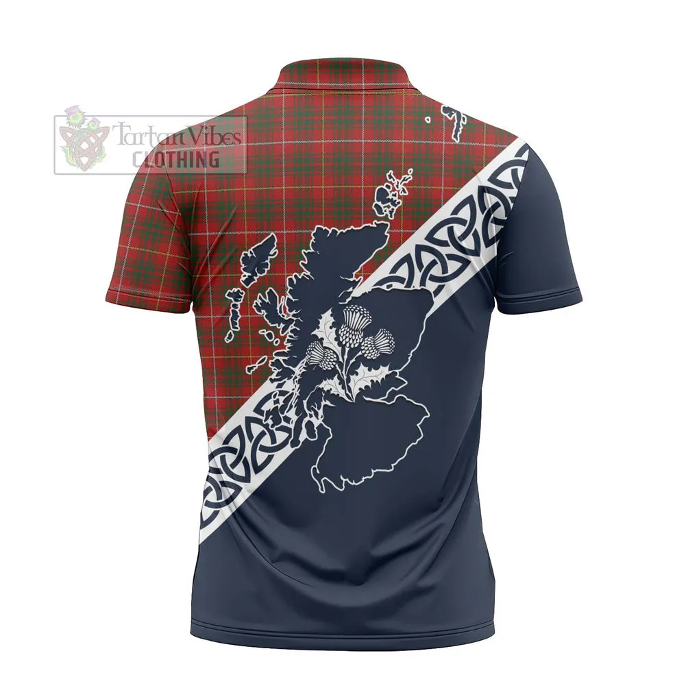 Bruce Tartan Zipper Polo Shirt Featuring Thistle and Scotland Map