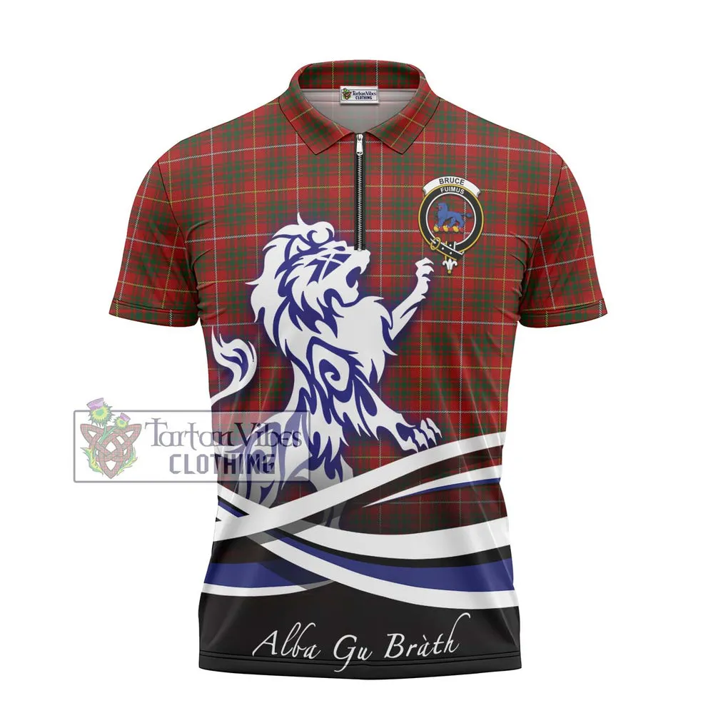 Bruce Tartan Zipper Polo Shirt with Alba Gu Brath Regal Lion Emblem