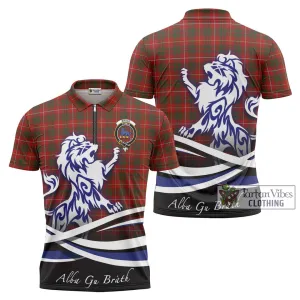 Bruce Tartan Zipper Polo Shirt with Alba Gu Brath Regal Lion Emblem