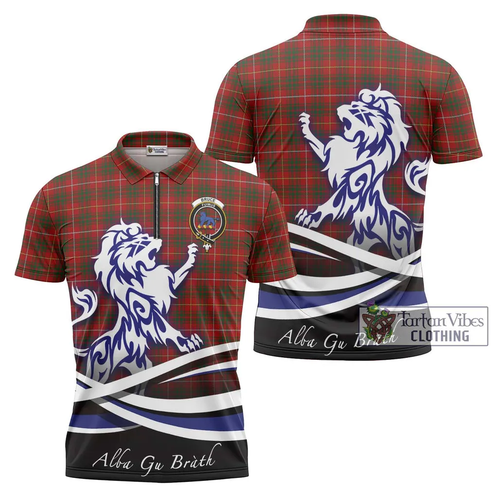 Bruce Tartan Zipper Polo Shirt with Alba Gu Brath Regal Lion Emblem