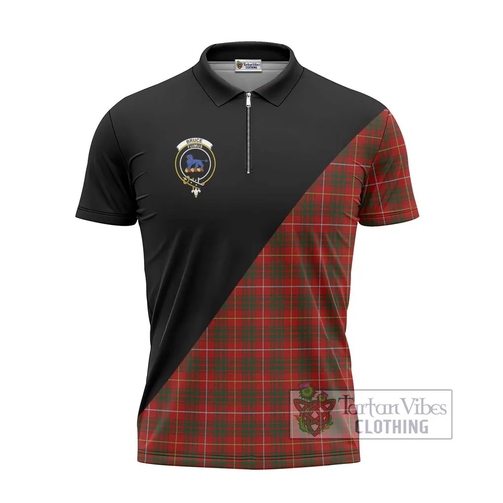 Bruce Tartan Zipper Polo Shirt with Family Crest and Military Logo Style