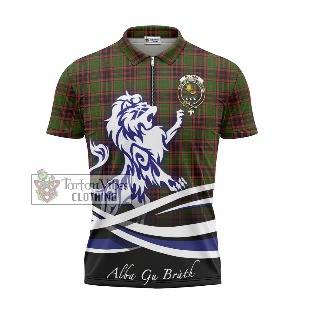 Buchan Tartan Zipper Polo Shirt with Alba Gu Brath Regal Lion Emblem