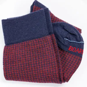 Burgundy and Navy Houndstooth Merino Wool Over the Calf Dress Socks