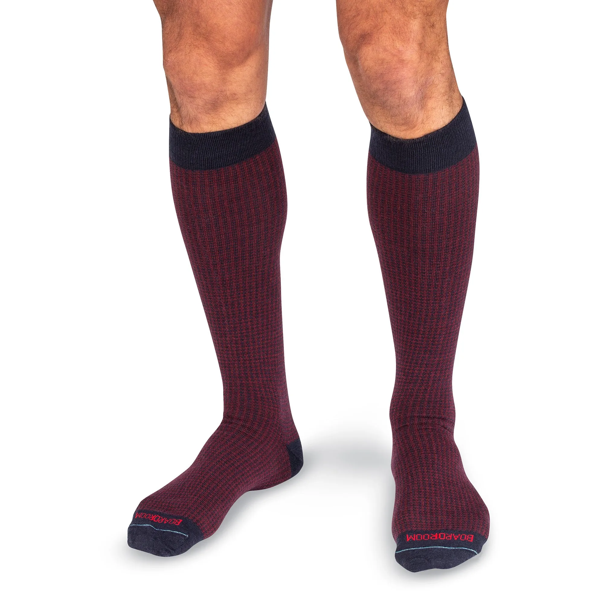 Burgundy and Navy Houndstooth Merino Wool Over the Calf Dress Socks