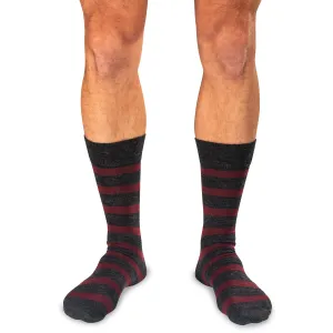 Burgundy Stripes on Charcoal Merino Wool Mid Calf