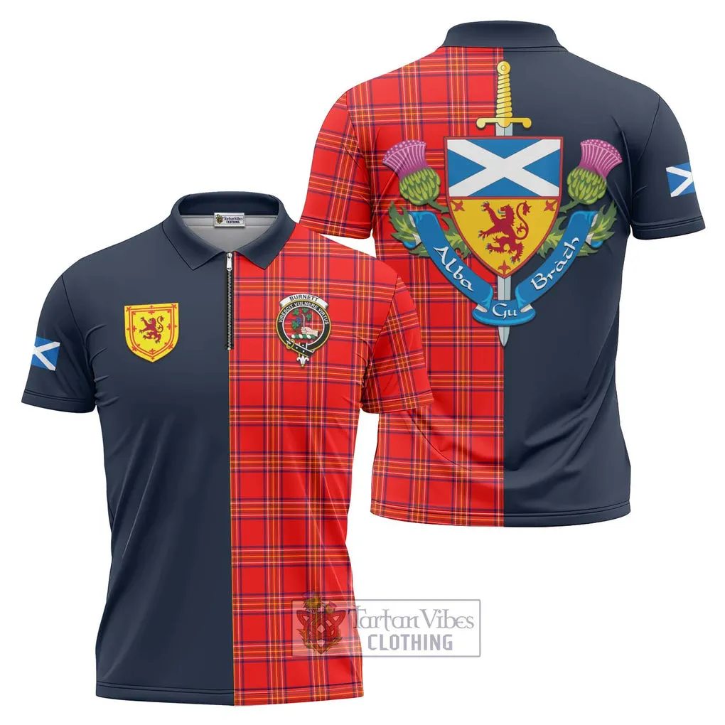 Burnett Modern Tartan Zipper Polo Shirt Alba with Scottish Lion Royal Arm Half Style