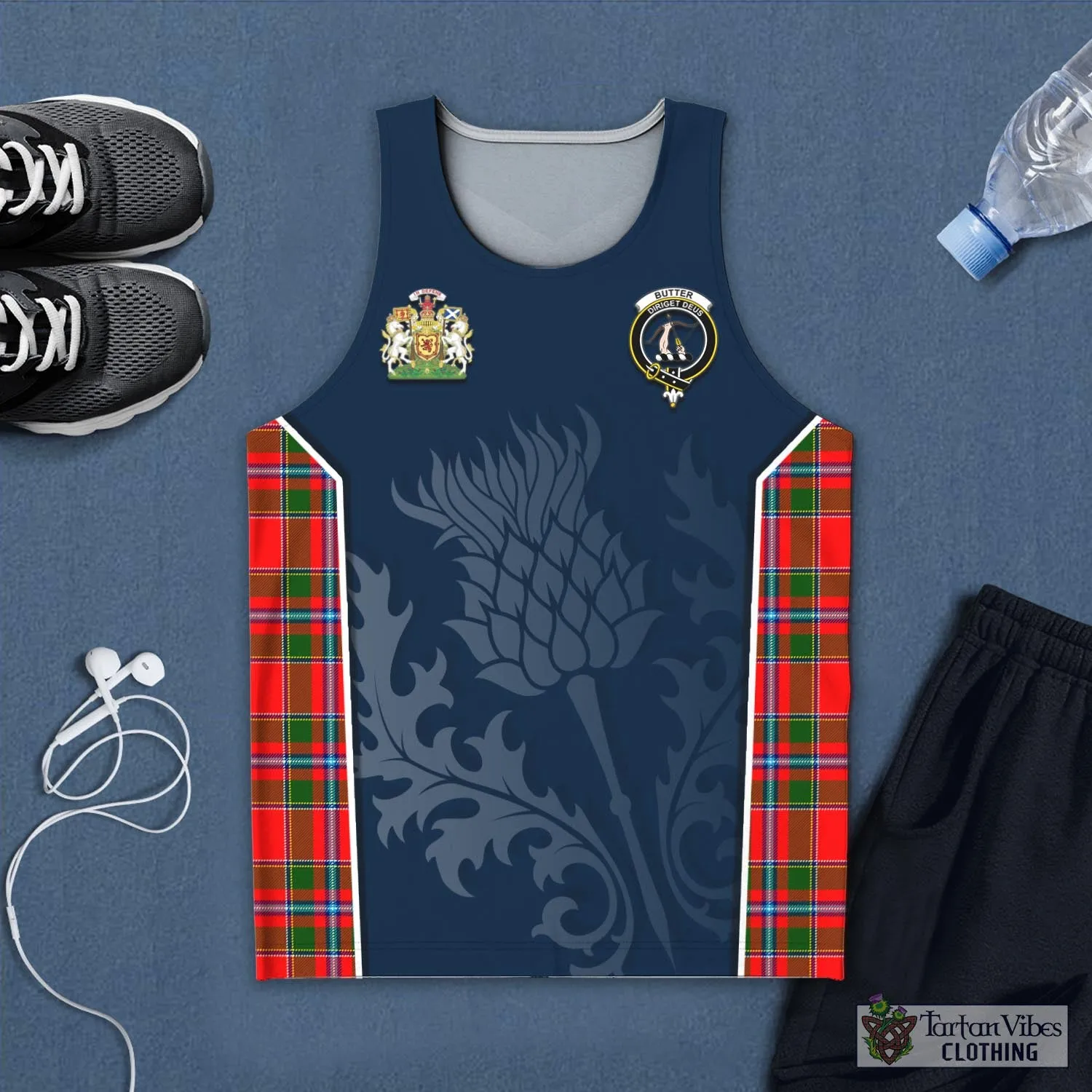 Butter Tartan Men's Tanks Top with Family Crest and Scottish Thistle Vibes Sport Style