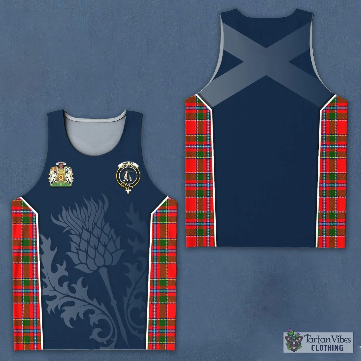 Butter Tartan Men's Tanks Top with Family Crest and Scottish Thistle Vibes Sport Style