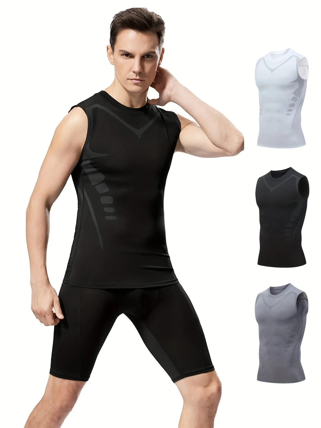 Buy 2 Get 1 Free, total of 3 pcs Athletic Fit Muscle Vest - Shirts for Men - Breathable, Comfy, Moisture-Wicking Compression Tank Top for Running, Shaping, Cycling, and Fitness Training - Quick-Drying, Four-Way Stretch, and Anti-Odor